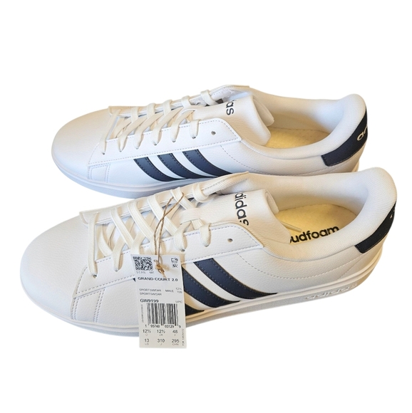 Adidas Grand Court 2.0 Black And White 3 Stripes Mens Sneakers NEW - Picture 3 of 7